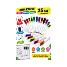 Mini Tahta Kalemi 25 Adet Karışık Renkli Silgili Mıknatıslı Yazı Tahtası Kalemi