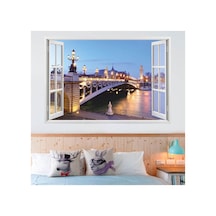Pencereden Şehir Manzaraları Full Hd Baskı 3d Modern Duvar Sticker