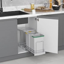 Starax Teleskopik Raylı Plastik Gövde Çöp Kovası 12+12 Litre Gri Modül 40cm S-2392-g