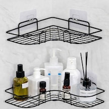 2'li Geniş Banyo Rafı L Tasarım Banyo Düzenleyici Yapışkanlı Çok Amaçlı Köşe Rafı Organizatör Siyah