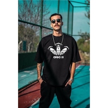 Flood Of Style Erkek Beyaz Area 51 Baskılı Oversize Bisiklet Yaka T-shirt