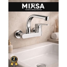 Krom Yandan Aplik Balıksırtı Borulu Lavabo-eviye Bataryası Çeşmesi Musluğu Çift Su Girişli