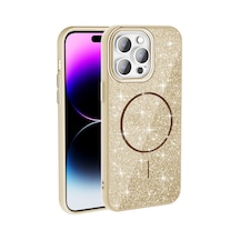 Zore İphone 14 Pro Max Kılıf Magsafe Şarj Özellikli Parlayan Simli Ogaa Okso Kapak - Gold
