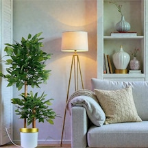 Yapay Çiçek Beyaz Gold Benjamin Salon Balkon Ev Ağacı Yeşil Bitkisi Bambu Gövdeli Dolgun Yeşil