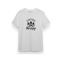 Camping Is My Therapy Beyaz Kısa Kol Erkek Tshirt 001