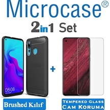 Huawei Nova 4 Brushed Carbon Fiber Silikon + Cam (Seçin) 318233562 - Seçenek / Cam Koruma-Tempered Glass Istiyorum