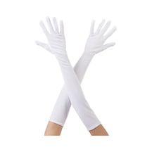 Beyaz Renk Dirseğe Kadar Uzun Kumaş Eldiven 40 Cm Diğer
