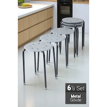 İronika Otto Metal Gövdeli Modern Tabure Mutfak Bahçe Taburesi - 6 Adet Gri Gri