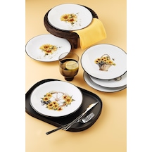 Kütahya Porselen Günebakan 6 Parça 21 Cm Servis Tabağı Beyaz Ve Altın