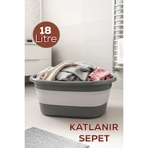 Porsima L-00959-2 Akordiyon Katlanır Sepet Katlanabilir Çamaşır Sepeti Orta Boy Katlanır Çamaşır Sepeti 18 Lt Gri