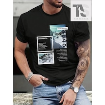 Tarzsokak Erkek Manzara Ve Slogan Baskılı Tişört Siyah