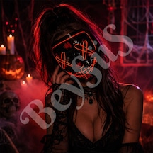Cadılar Bayramı Siyah Maske Neon Kırmızı Işıklı Tüm Yaşlar