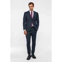 Süvari Lacivert Slim Desenli Mono Yaka 6 Drop Takım Elbise