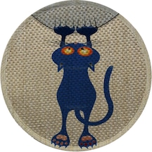 Glipet Desenli Çift Taraflı Kedi Tırmalama Paspası Yuvarlak Blue Cat 36 x 36 CM