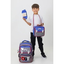 Out And Explore 3'lü Çanta Seti Sırt Çantası Beslenme Çantası Kalemlik İlkokul Peluş Oyuncak Hediye Gri