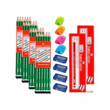Faber Castell 4 Kurşun Kalem + 2 Kırmızı Kalem +  4 Silgi + 4 Açacak