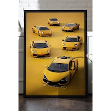 Lamborghini Family Araba Siyah Ahşap Çerçeveli Poster, Dekoratif Duvar Tablosu