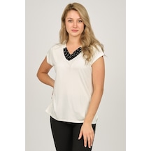 Sistas Kadın İşlemeli V Yaka Bluz 6690122 Ekru-Ekru