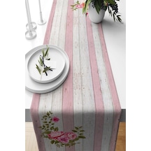 Pelangi Pembe Vintage Gül Desenli Leke Tutmaz Kumaş Salon Mutfak Masa Değişik Ranır Modelleri Runner, Pembe-beyaz 40 X 140