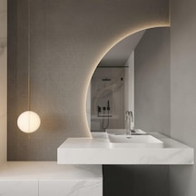 50x67 Cm Modern Yarım Ay Led Ayna Dokunmatik Dimmerli, 3000k Günışığı Dekoratif Duvar Aynası Sarı