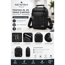 Newish Polo Postacı El Ve Omuz Çantası Kareli Suni Kasasız Küçük Siyah