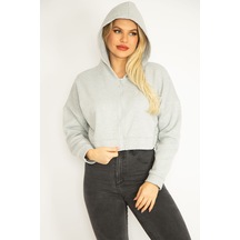Şans Kadın Gri İçi Şardonlu 2 İplik Kumaş Kapşonlu Sweatshirt 65n35076-gri Gri
