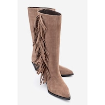 Luvishoes Luvi Shoes Orlo Toprak Süet Hakiki Deri Püsküllü Kadın Western Çizme Toprak