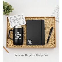 Bk Gift Kişiye Özel Logolu Siyah Defter, Kulplu Çelik Termos Ve Tükenmez Kalem Kurumsal Hoşgeldin Hediye Seti-1 Kurumsal Welcome Kit, Yeni İş Hediye