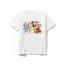 Urbantrendstore Paw Patrol Bluey Özel Tasarım Unisex Kız Çocuk Erkek Çocuk Bisiklet Yuvarlak Yaka Basic Kısa Kollu %100 Pamuk Tişört Beyaz