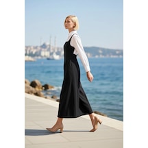 Benerly Kadın Elbise Maxi Jile Kare Yaka Kolsuz Skater Kalıp Düz Desen Do Siyah