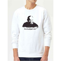 Ismail Abi Baskılı Beyaz Erkek Örme Sweatshirt