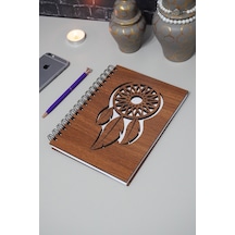 Rüya Kapanı Desenli Ahşap Defter Ajanda A5 Notebook Çizgisiz Defter Ahşap Rengi Ceviz A5 Notebook