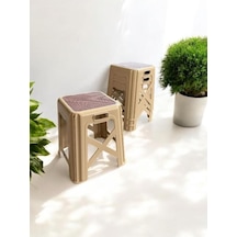 4 Adet Modern Orta Boy Plastik Mutfak, Banyo, Balkon Ve Bahçe Taburesi Krem