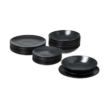 Ikea Fargklar Seramik 8 Kişilik 24 Parça Yemek Takımı 20-26 Cm Mat Siyah Yuvarlak