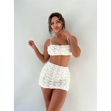 Pink Life Beyaz Üç Boyutlu Çiçek Desenli Fermuar Detaylı Mini Ikili Takım Elbise-Beyaz Pink Life Beyaz Üç Boyutlu Çiçek Desenli Fermuar Detaylı Mini Ikili Takım Elbise-Beyaz