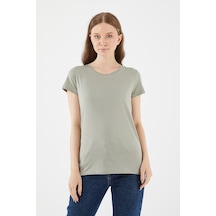 Snazzy Oval Yaka Basic Kadın Tshirt Zümrüt Yeşili