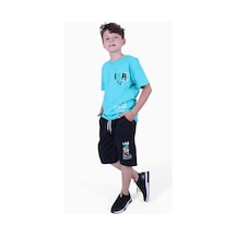 Fyk Kids Zone Yazı Baskılı Erkek Çocuk Yazlık Takım Turkuaz