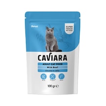 Caviara Pouch Sos İçinde Et Parçacıklı Dana Etli Yetişkin Kedi Konservesi 100 Gr