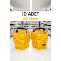 10 Adet - 28 Litre Plastik Market Alışveriş Sepeti Saplı Dayanıklı Market Mağaza El Sepeti Sarı