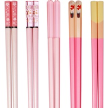 Ximistore9 5 Çift Pembe Cam Fiber Çubuk, Japon-kore Stili, Yeniden Kullanılabilir, Kaymaz, Bulaşık Makinesine Uygun, 9.6 İnç, 5 Farklı Desen Pembe