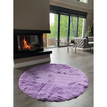 Tavşan Lila Yumuşak Dokulu Peluş Halı Yuvarlak
