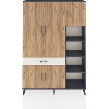 Arges Dolap 10 Raflı Tek Çekmeceli 5 Kapaklı 132x30x195 Antrasit-çam/aytaşı Atlas Çam/aytası