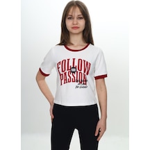 Toontoy Kids Toontoy Kız Çocuk Crop Garni Baskılı Tişört Bordo