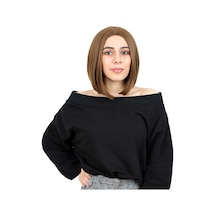 Kahkülsüz Düz Kısa Fiber Sentetik Peruk - Kumral