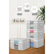 4'lü Maxi Pencereli Baza Altı Hurç - Çekyat Baza Tipi Yastık Kıyafet Saklama Hurcu 45 X 40 X 30 Cm Gri