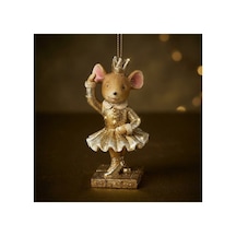 Yılbaşı Temalı Taclı Balerin Fare Asılabilir Ağaç Süsü & Biblo - 4.5x9 Cm Altın