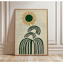 Soyut Güneş Posteri, Orta Çağ Modern Duvar Sanatı, Minimalist Botanik Baskı, Yeşil Nötr Dekor, İskandinav Boho Sanat Baskısı