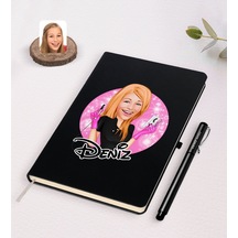 Kişiye Özel Kadın Güzellik Uzmanı Karikatürlü Siyah Defter Ve Kal N11.5693