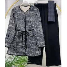 Lovie Moda Kadın Etnik Desenli Pantolonlu Takım Siyah