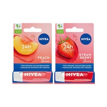 Nıvea Çilek Dudak Bakım Kremi 4.8 G, Çilek Kokusu + Nıvea Şeftali Dudak Bakım Kremi 4,8 G, Şeftali Kokusu